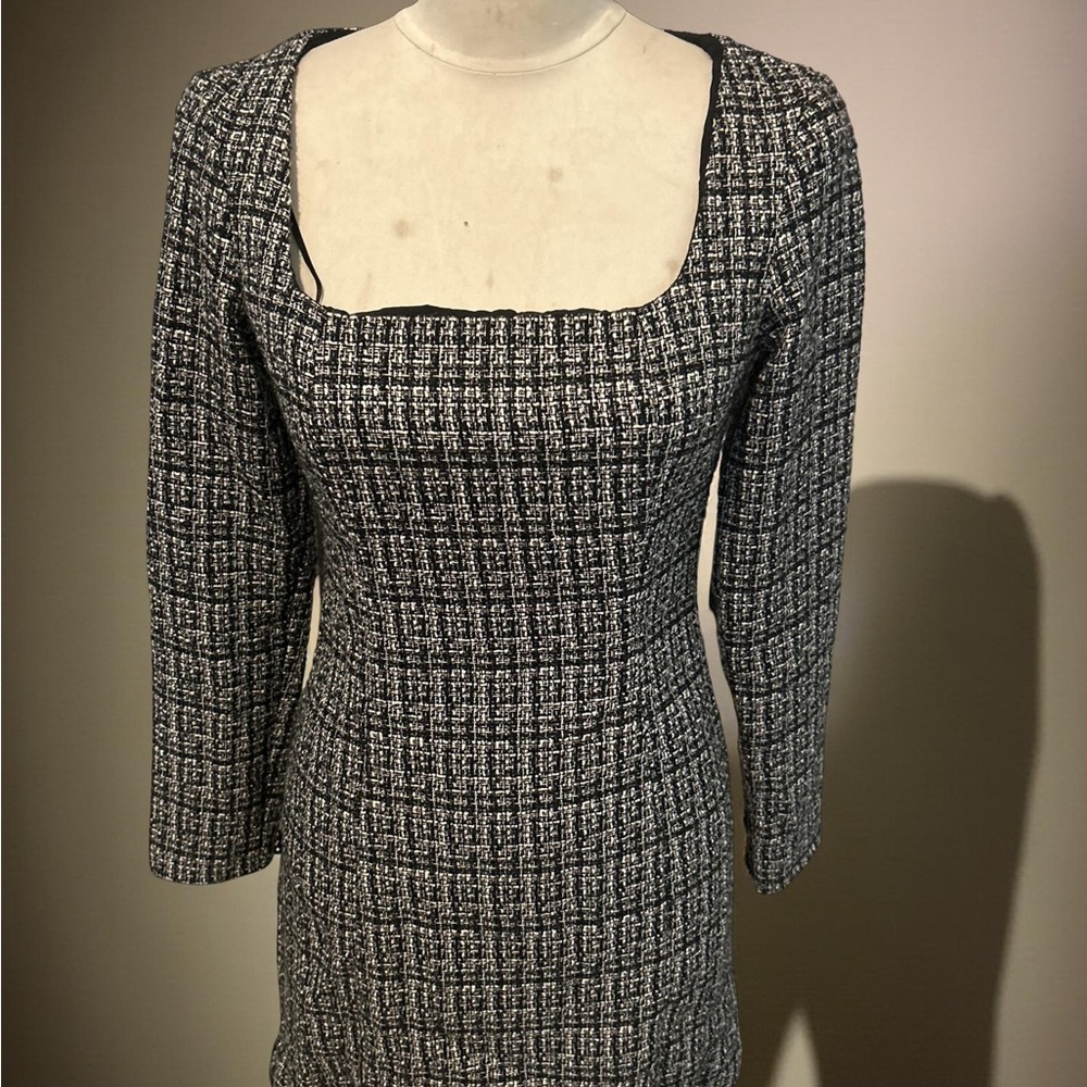 Christian Lacroix Women’s Size O (S) Monochrome Long Sleeve Tweed Dress